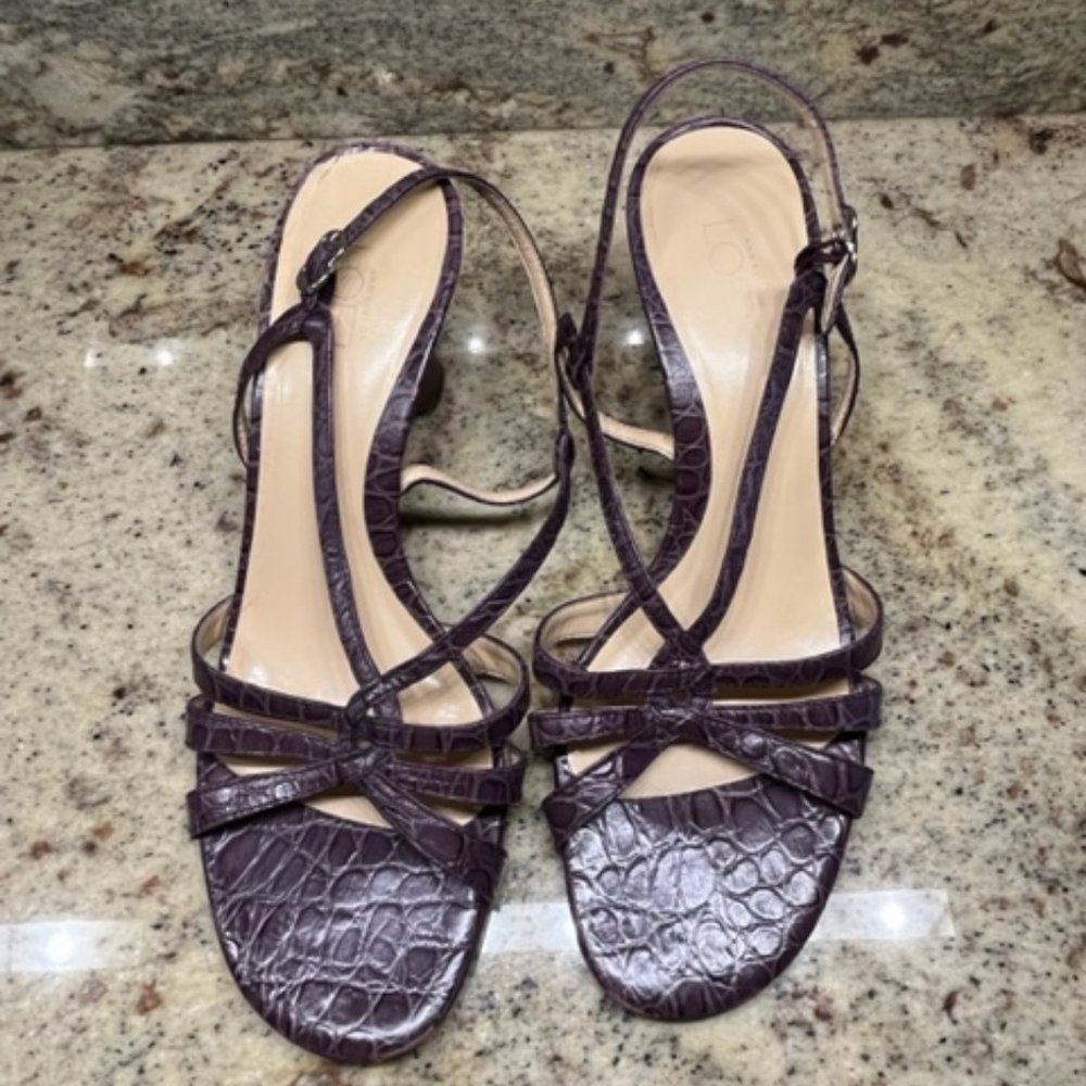 ATL - Purple Reptile-Skin Embossed Strappy Slingback Sandals - Demi-Wedge 7.5M